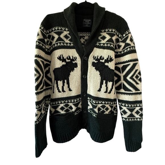 Abercrombie & Fitch Shawl Collar Cardigan Sweater Moose Nordic Knit Men’s M - Picture 1 of 13